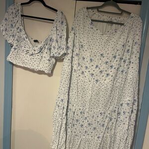 ARULA White Dress with Blue Floral Print Two-Piece Look